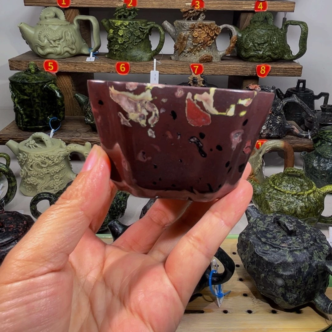石材梅花玉四方花角杯90c