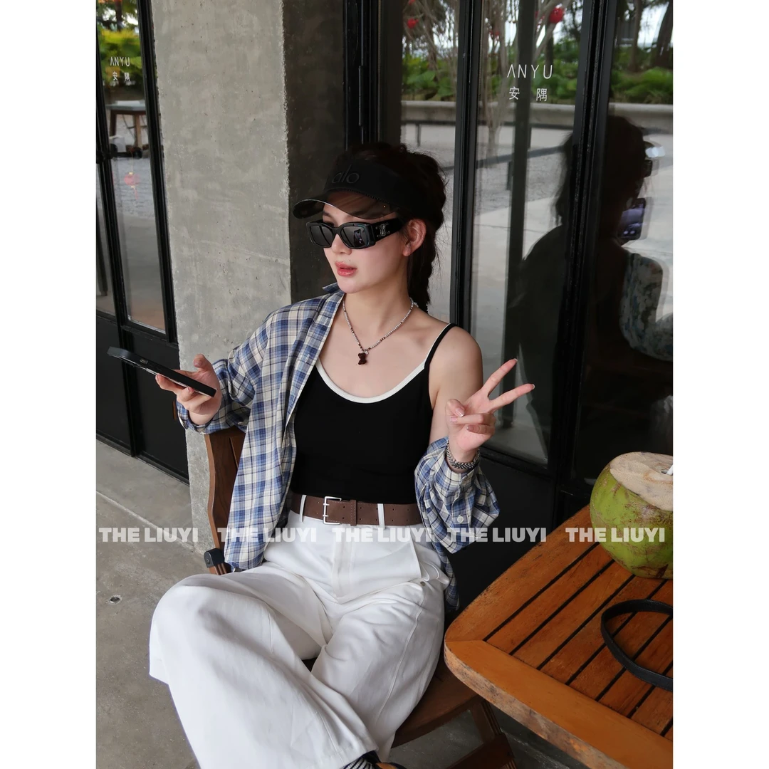 【LIUYI】撞色吊带上衣带胸垫内搭2501