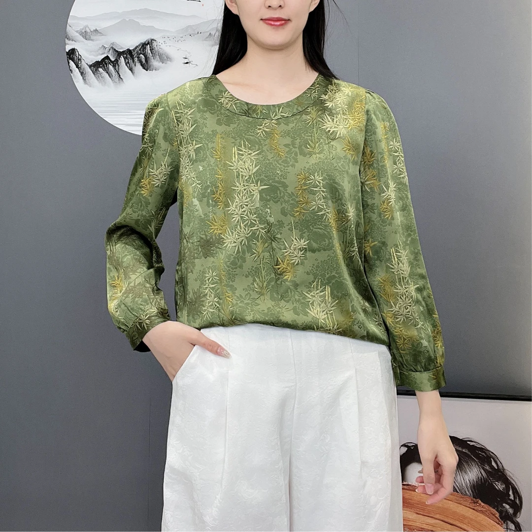 1008圆领绿色系妈妈装时尚百搭