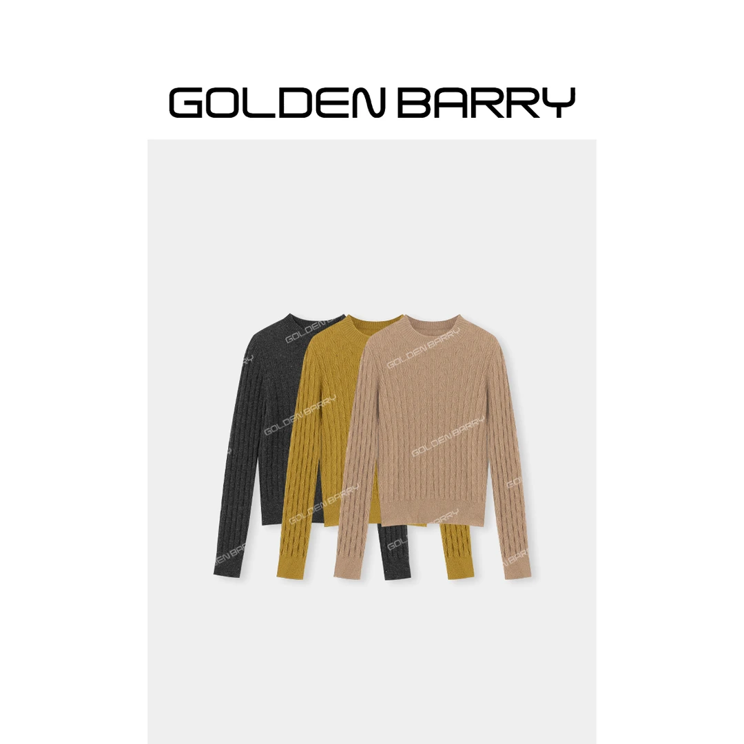 GOLDENBARRY|243134“肌理呼吸”麻花纹半高领羊绒毛衣