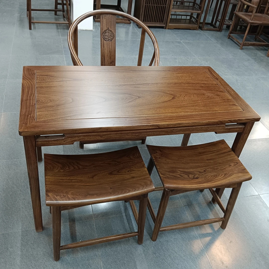 新中式老榆木卯榫餐桌茶桌办公桌简约实木家具家用