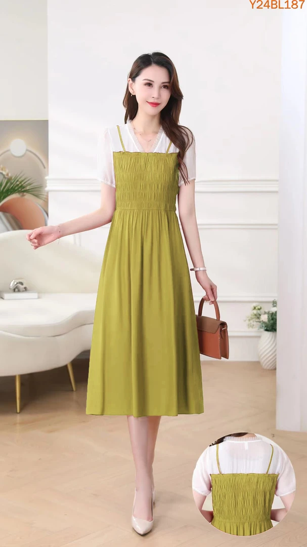 L187商场同款法式夏季V领黄色温柔风A字连衣裙连衣裙夏装长裙裙子