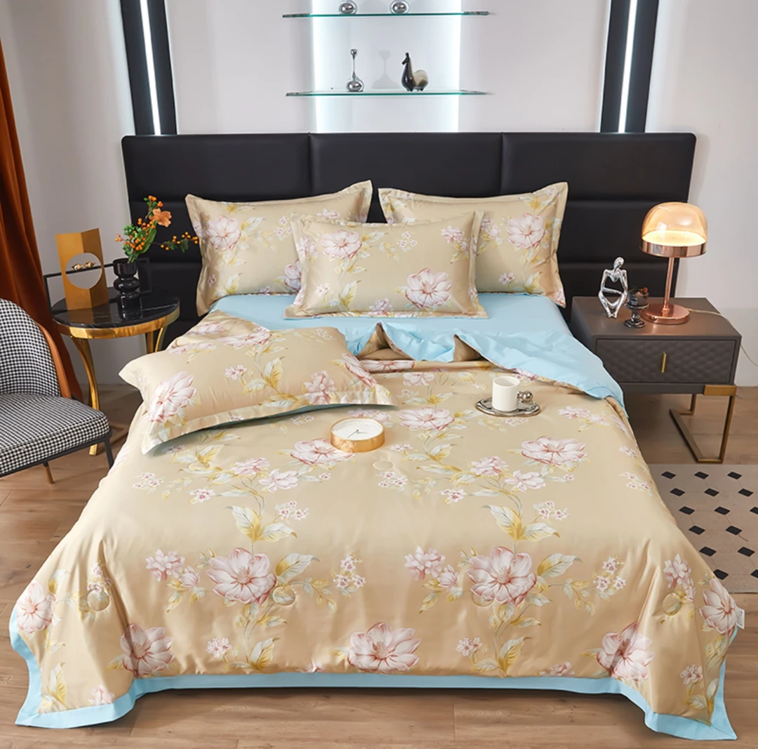 夏凉被四件套活性印花可机洗丝滑薄款凉感空调被轻奢