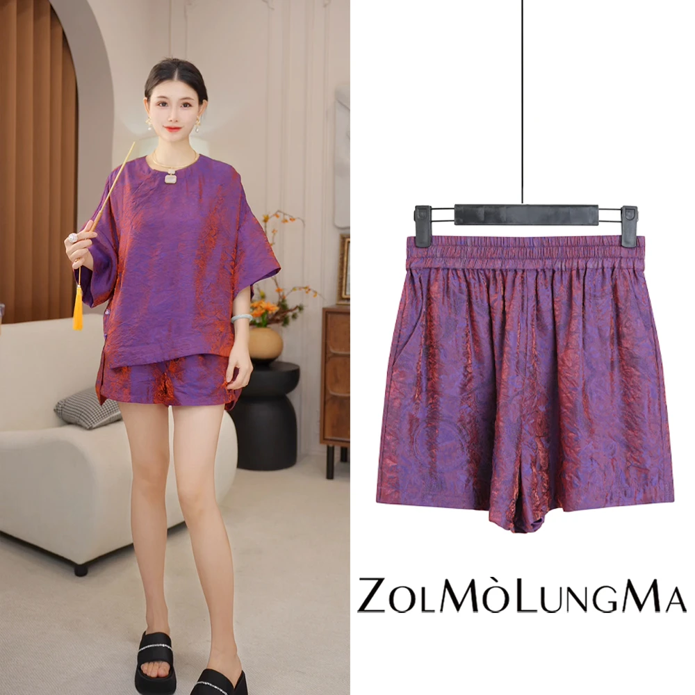 ZOLMO LUNGMA【鎏金紫】新中式国风女装松紧腰透气宽松提花外穿短裤