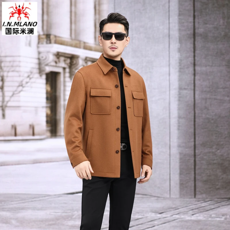羊毛大衣男中长款翻领毛呢夹克外套秋冬中青年呢子男装休闲茄克男