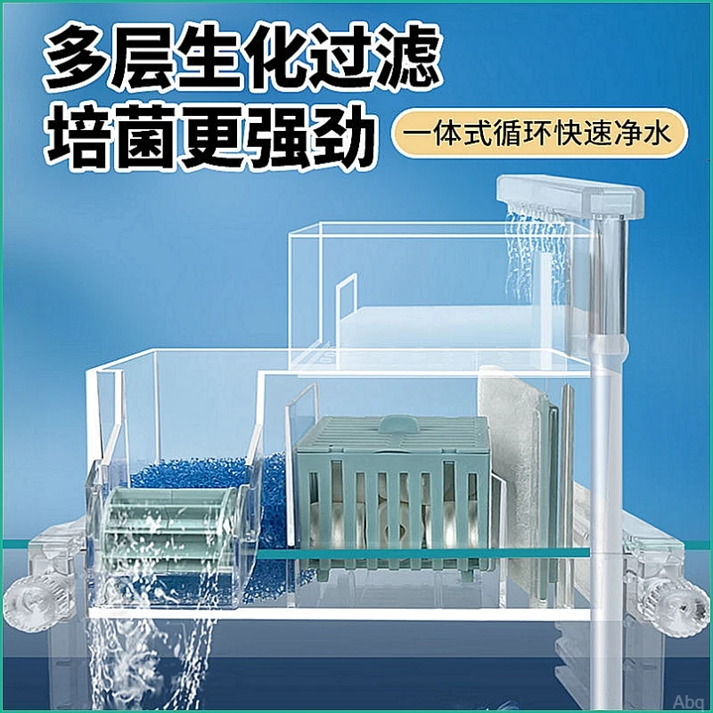 鱼缸过滤器过滤循环系统壁挂式增氧三合一小型瀑布过滤器外置静音