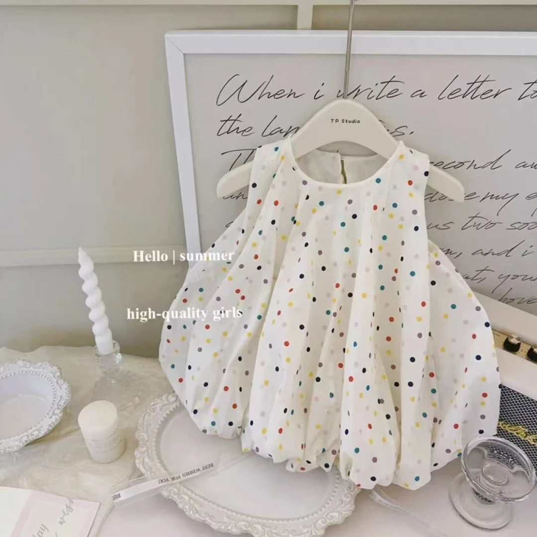 2025夏季女童新款夏装连衣裙洋气甜美儿童波点公主花苞裙可爱裙子