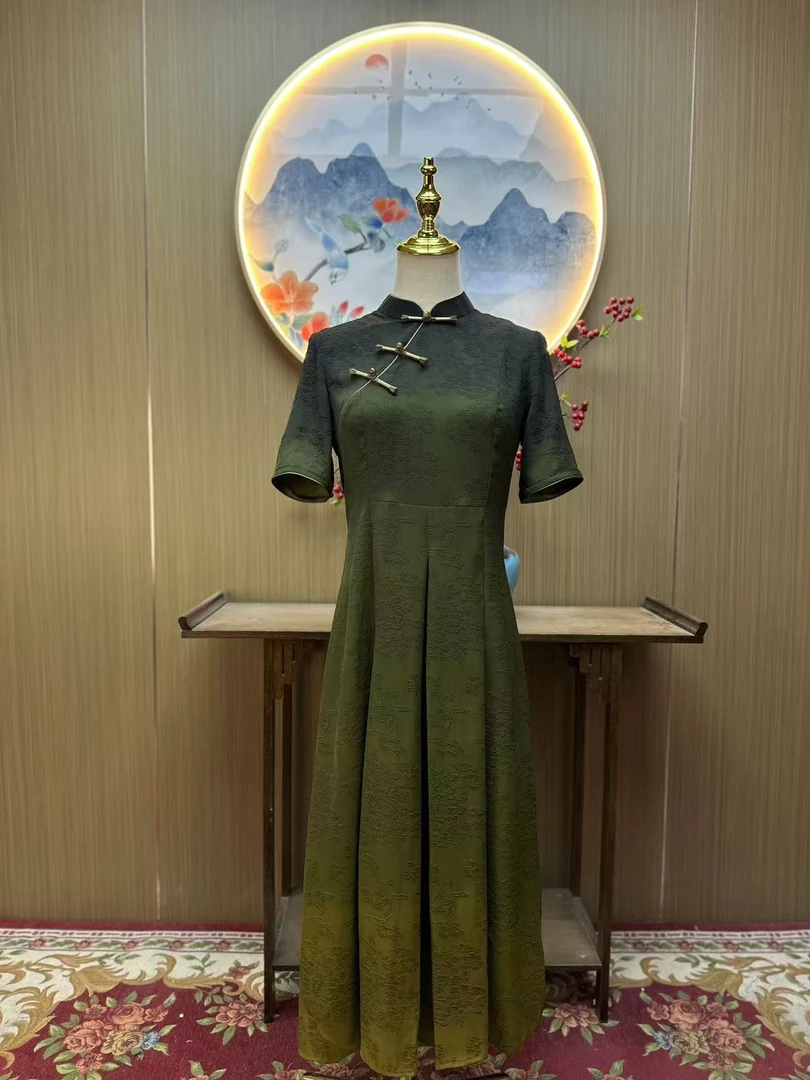 婵娟 日常奥黛气质文艺国风复古优雅长款旗袍