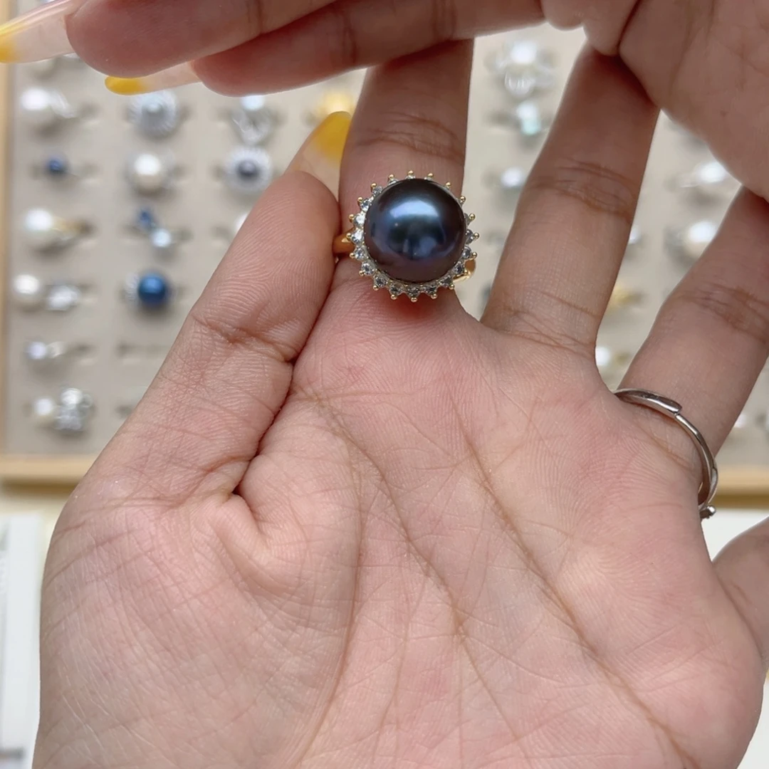 天***蝎银S925镶嵌戒指淡水珍珠