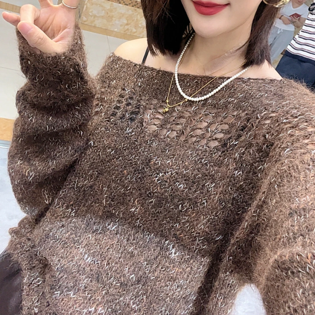 慵懒风常规针织条纹针织衫宽松毛针织衫秋冬百搭长袖