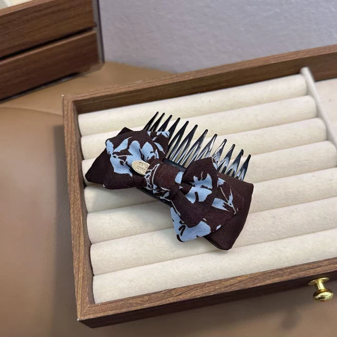 【海盐可可】系列新款蓝咖色蝴蝶结插梳4970