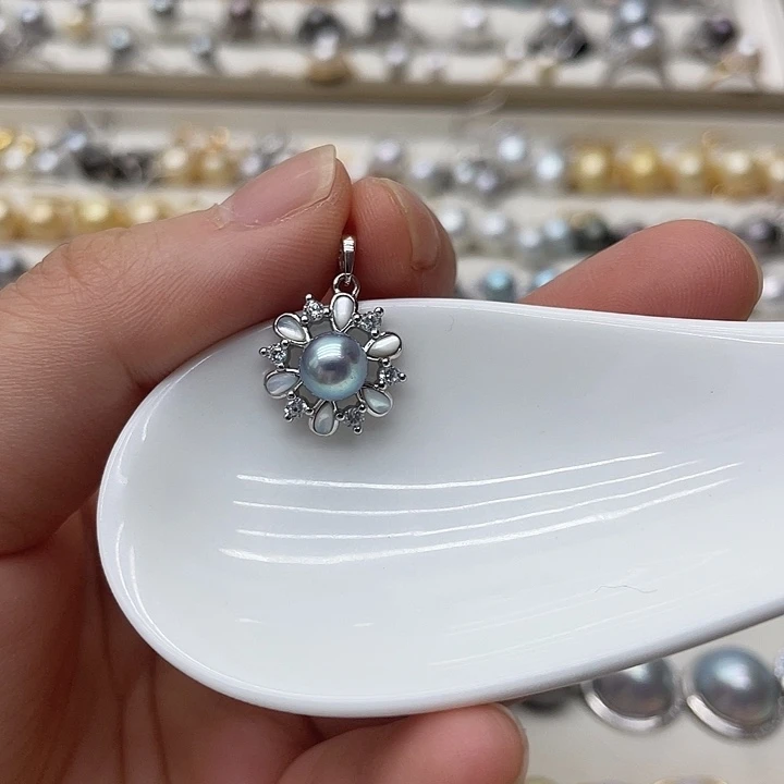 海水珍珠银S925镶嵌吊坠(不含链)