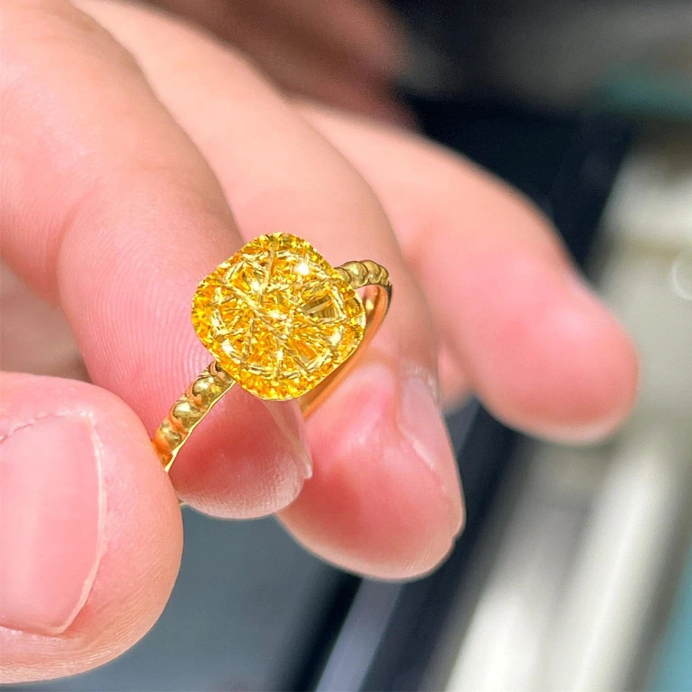 铜合金戒指 轻奢超闪拉丝小方糖戒指女高级感气质开口时尚食指戒