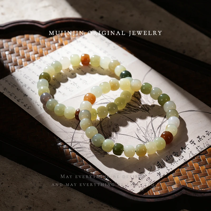 天然和田玉老型珠单圈手链女款约8-9m串珠手串多样性发一