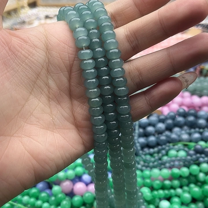 玛瑙/玉髓珠宝半成品未镶嵌一条8mm左右蓝水和田玉算盘珠