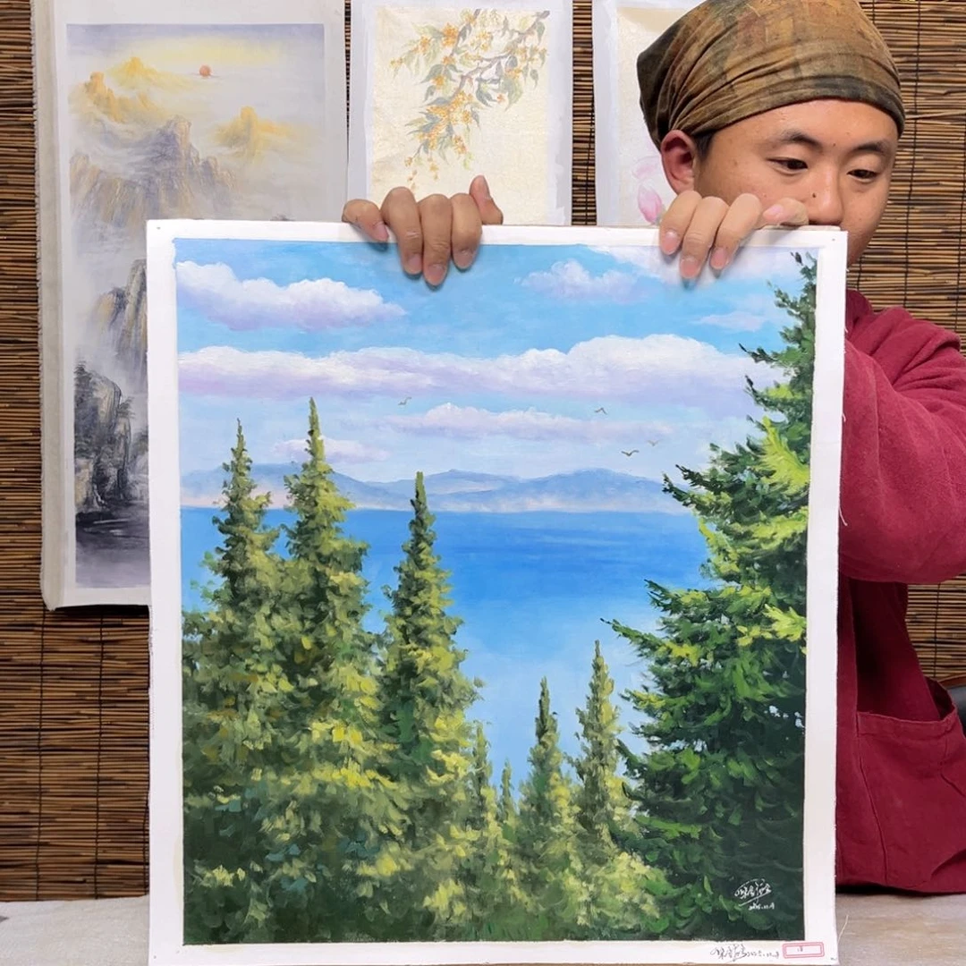 油画行路人小院绘画作品竞拍