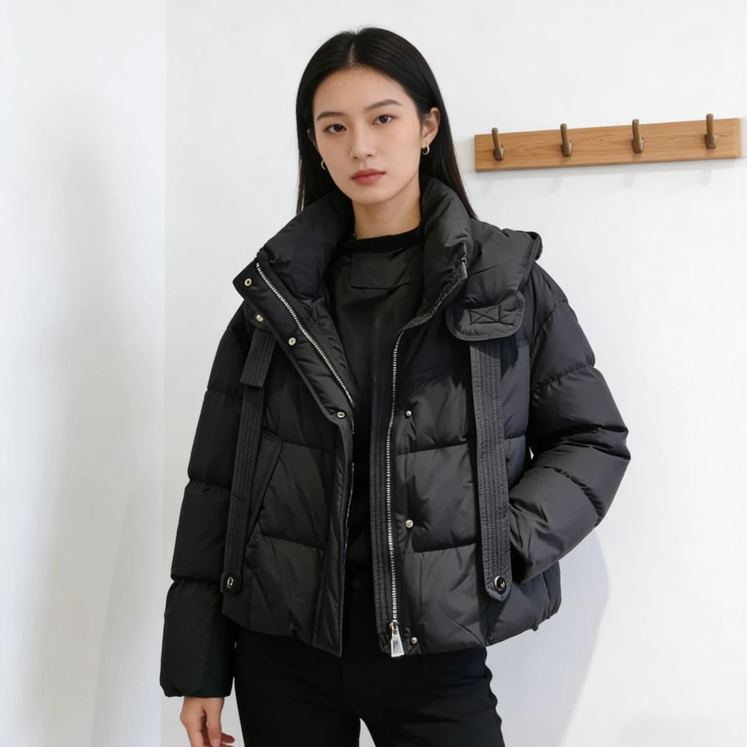 824535新款个性素雅简约时尚连帽宽松保暖羽绒服