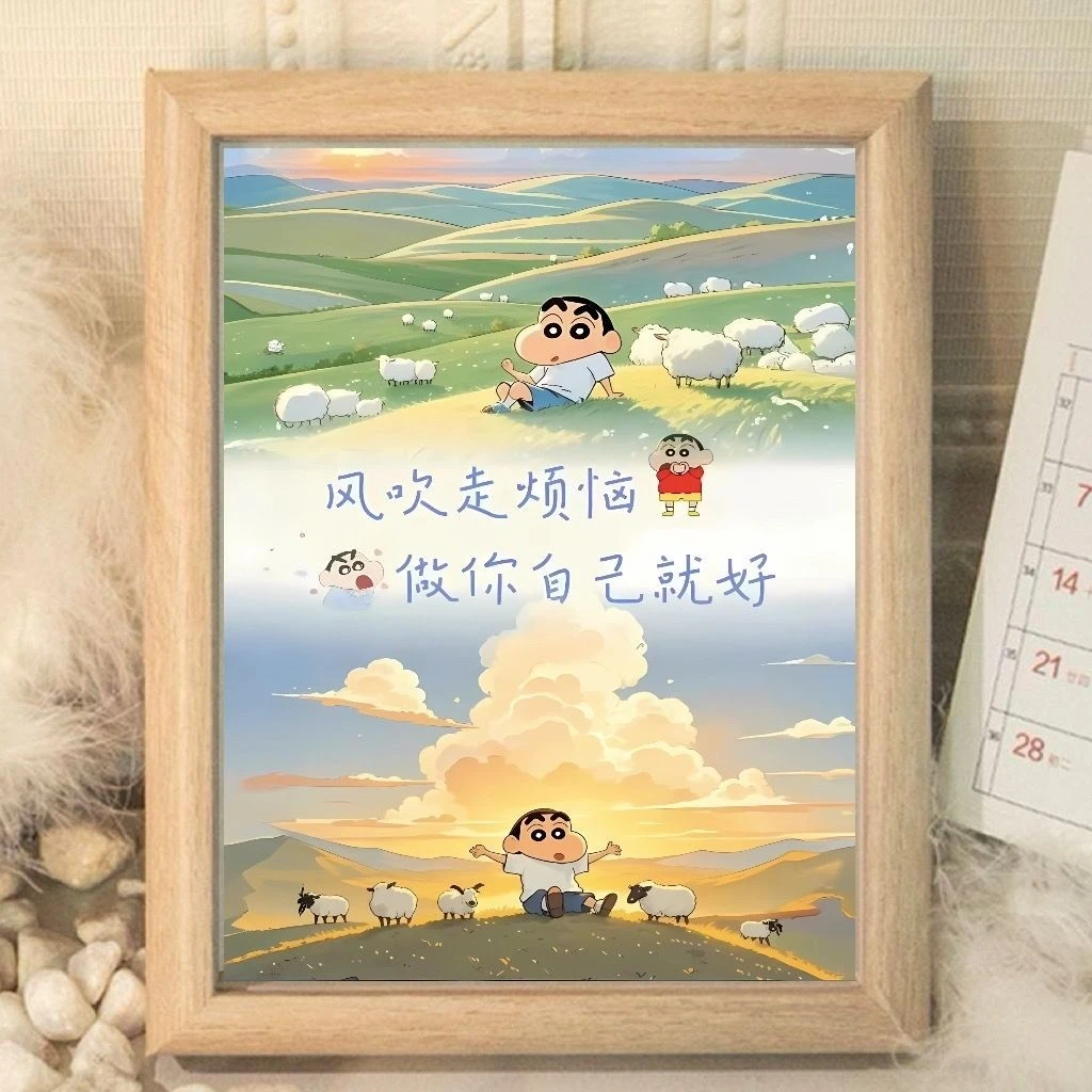 蜡笔小新治愈系木质摆台玄关卧室客厅办公桌面装饰摆件送朋友礼物