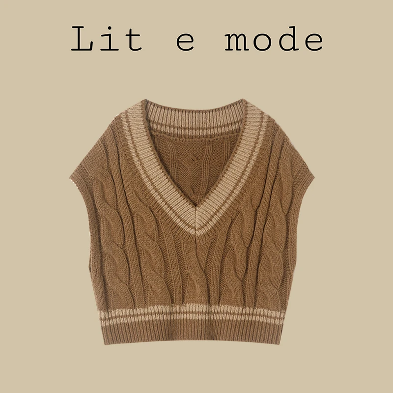 Lit e mode学院风V领针织衫毛衣马甲背心A1745