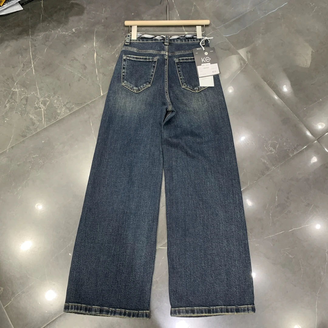 直播专用时尚百搭宽松显瘦高腰阔腿牛仔裤女