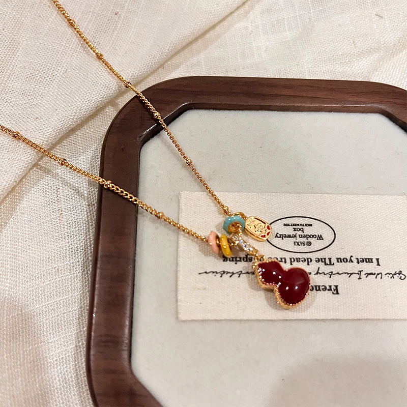 铜项链 双面葫芦吊坠毛衣链女轻奢小众高级感锁骨链气质配饰7501