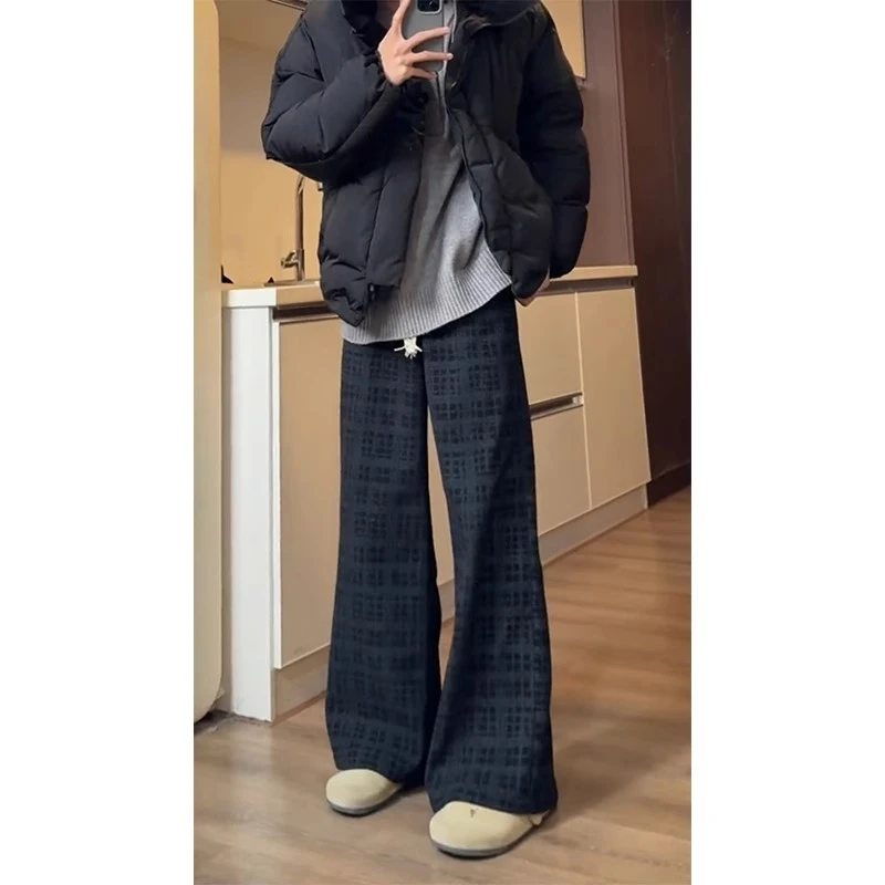 小香风垂感休闲卫裤男春秋美式vintage潮牌慵懒宽松直筒阔腿裤子