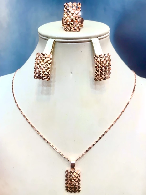 铜合金项链 手工批花雕刻洋气高档仿真抗过敏玫瑰金项链套装