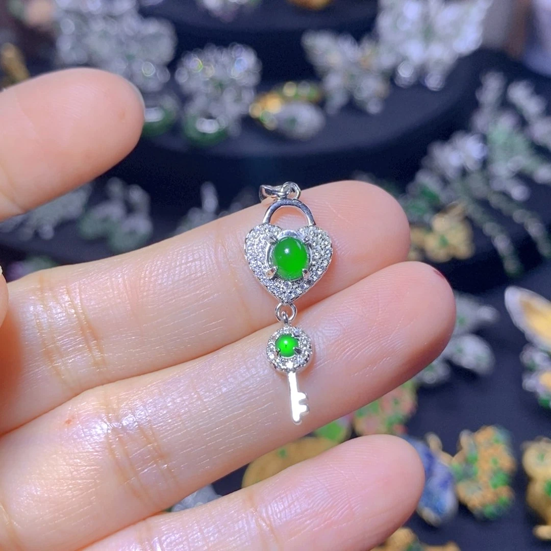 翡翠银S925镶嵌毛衣链天然翡翠