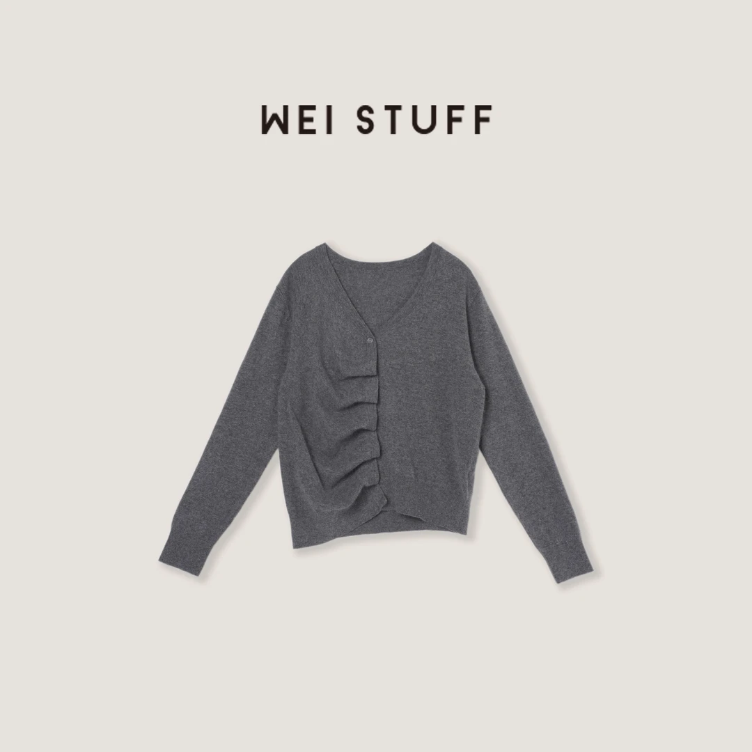 WEI STUFF  “时髦穿搭” 时尚百搭V领宽松不规则两色针织衫 9645S