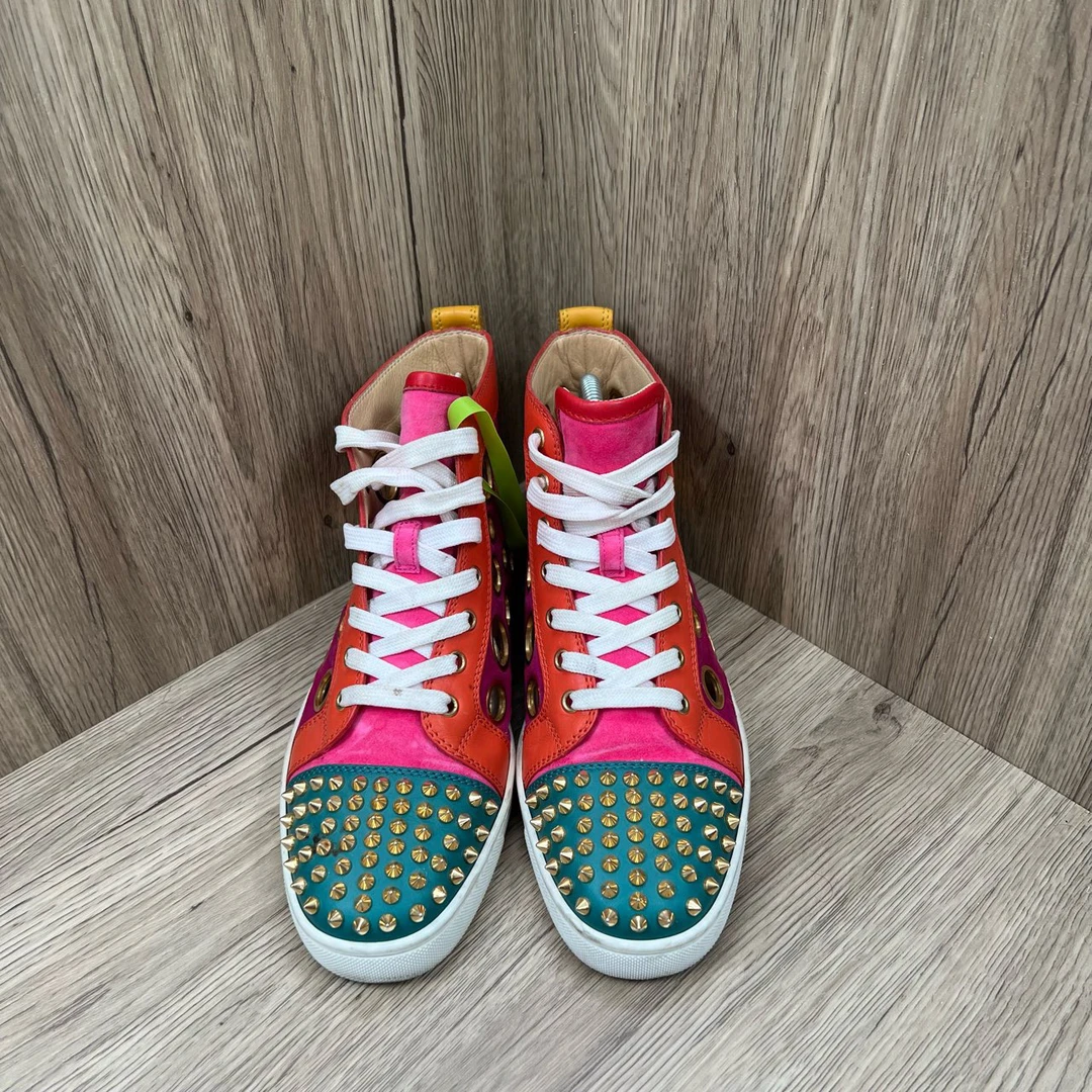 95新 Christian Louboutin/克里斯提·鲁布托 绿粉镂空板鞋 39.5码