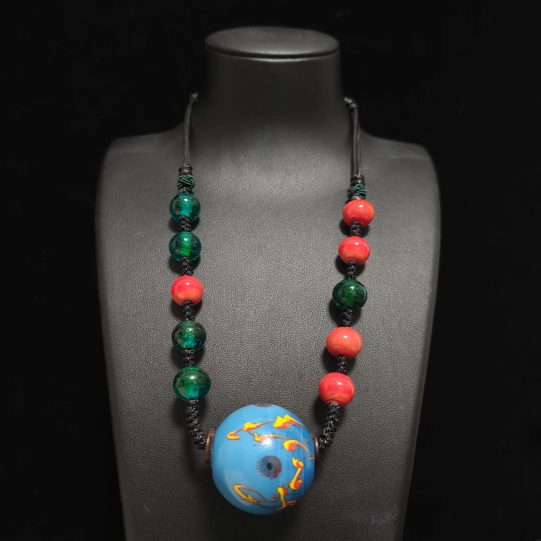 老琉璃复古百搭蓝色凤眼编绳项链（5021703）