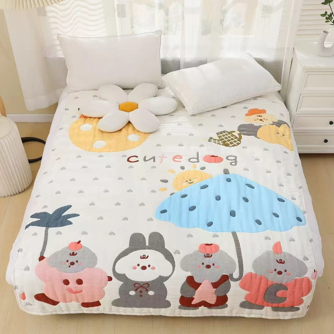 孤品【小熊雨伞】全棉纱布200*230cm亲肤卡通柔软加厚秋冬泡芙被