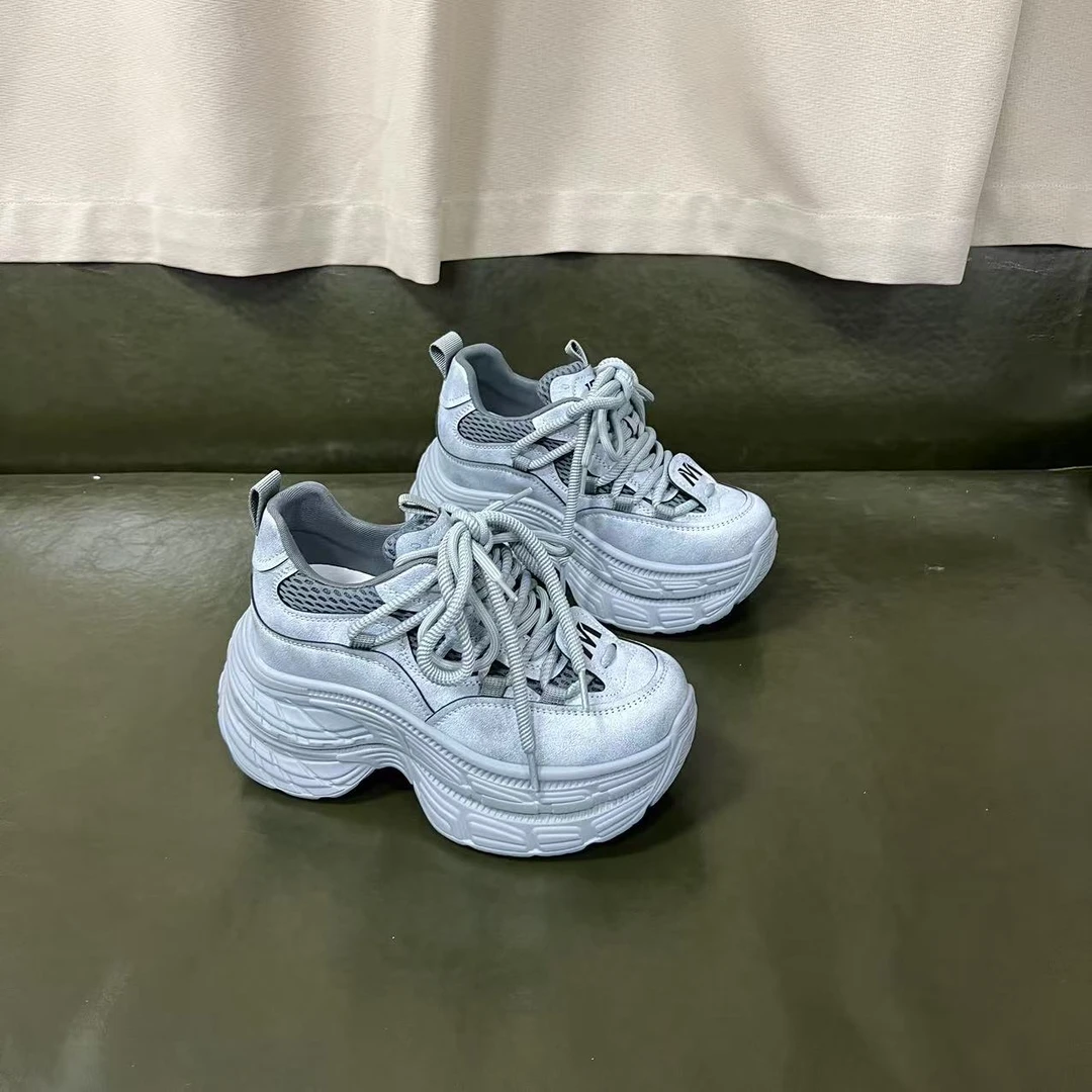 增高9CM 2025夏款老爹鞋厚底内增高透气系带女A3581