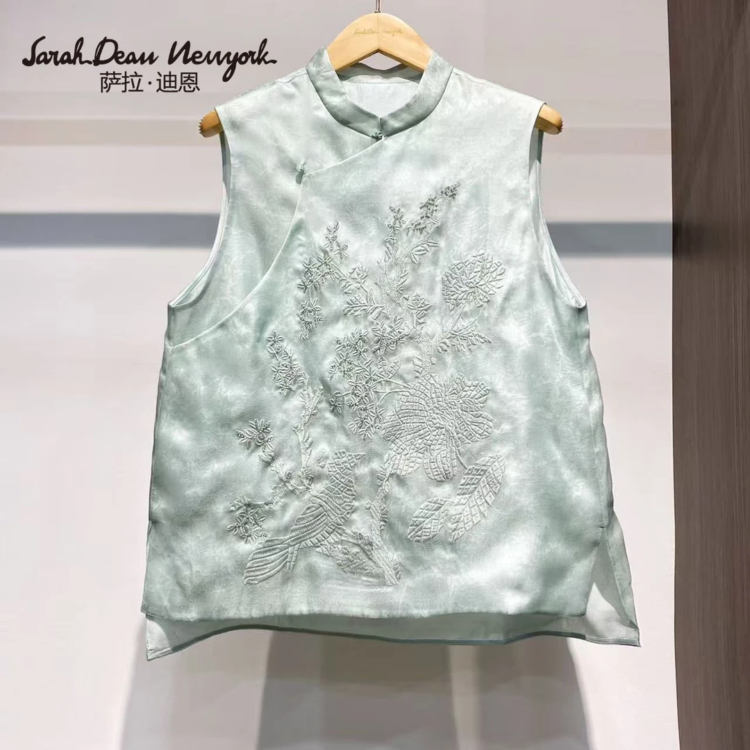 【萨拉迪恩】桑蚕丝圆领刺绣百搭优雅大牌高端马夹