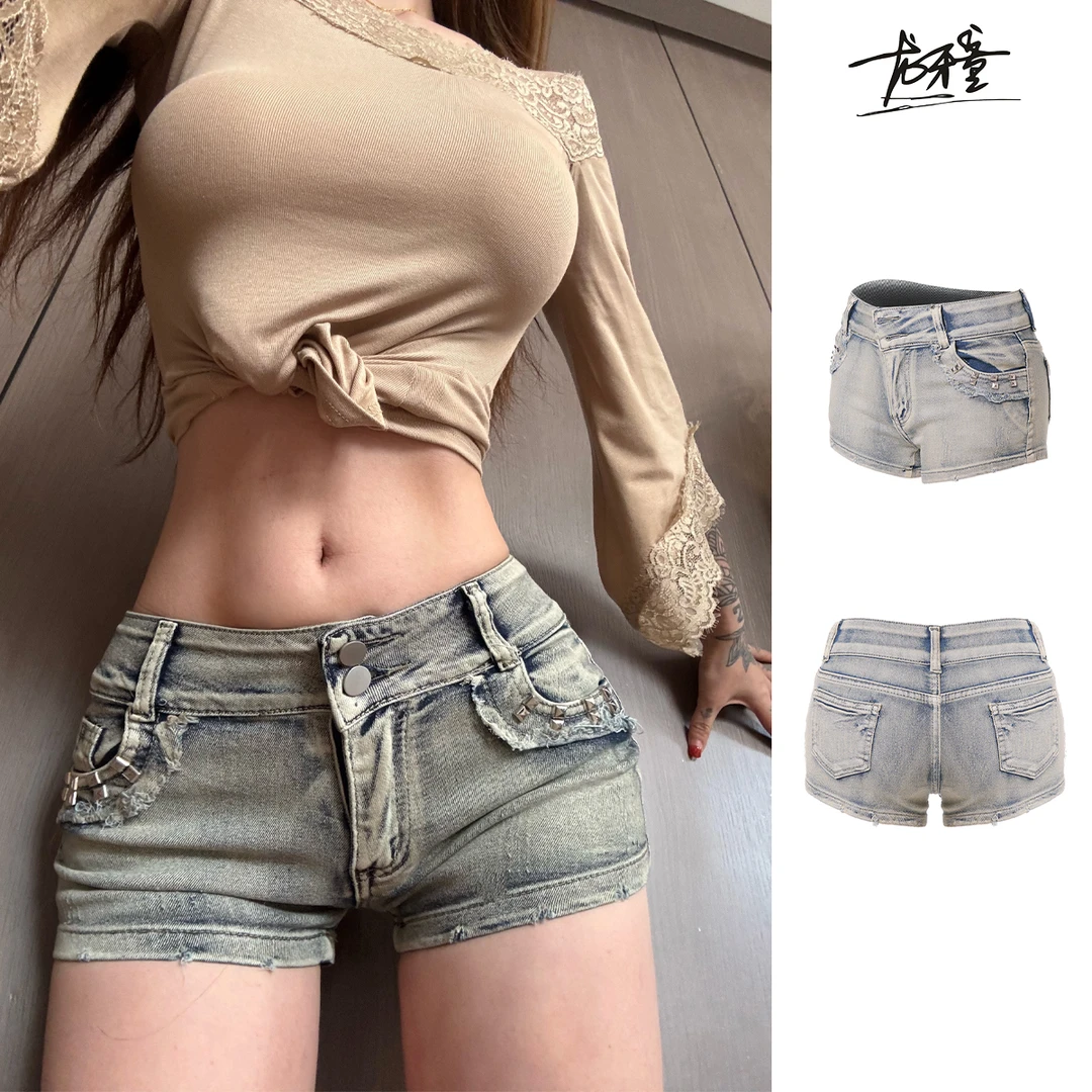 龙牙童推荐【少女时代短裤】显瘦修身时尚女士水洗复古百搭复古阔腿