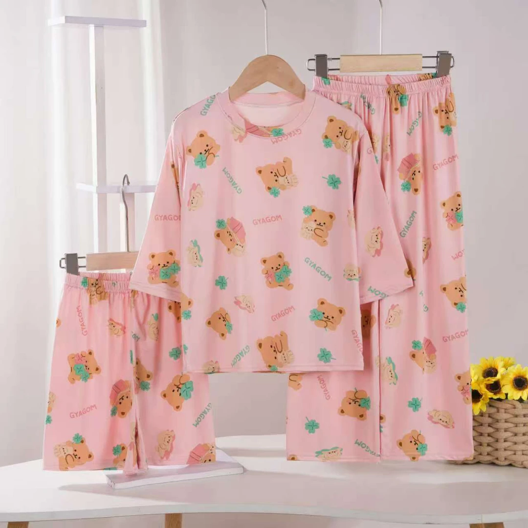 夏天男女童家居服七分袖套装➕短裤三件套套装