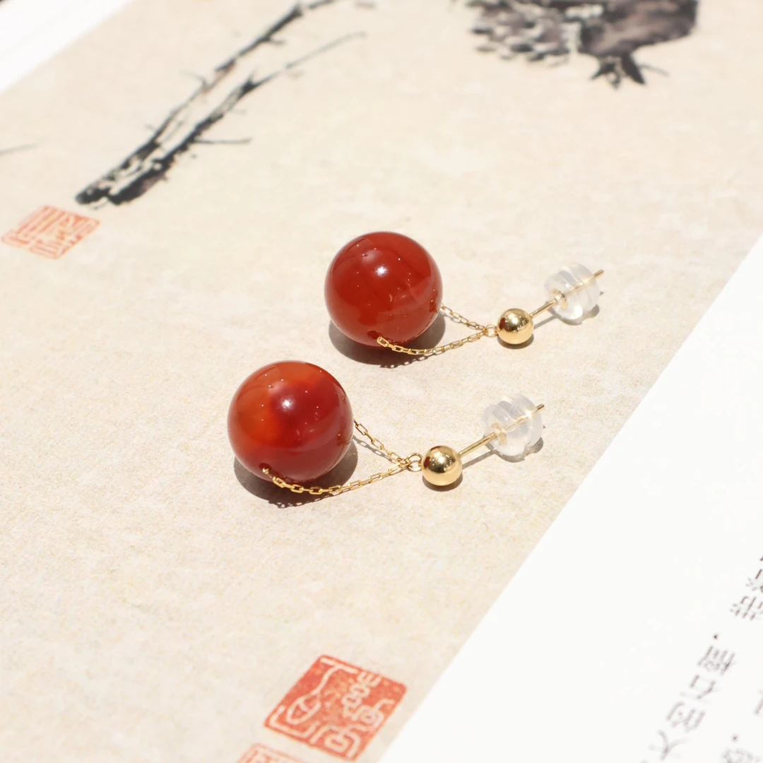 南红耳坠*18k*火焰纹*一对（多样性发一对）