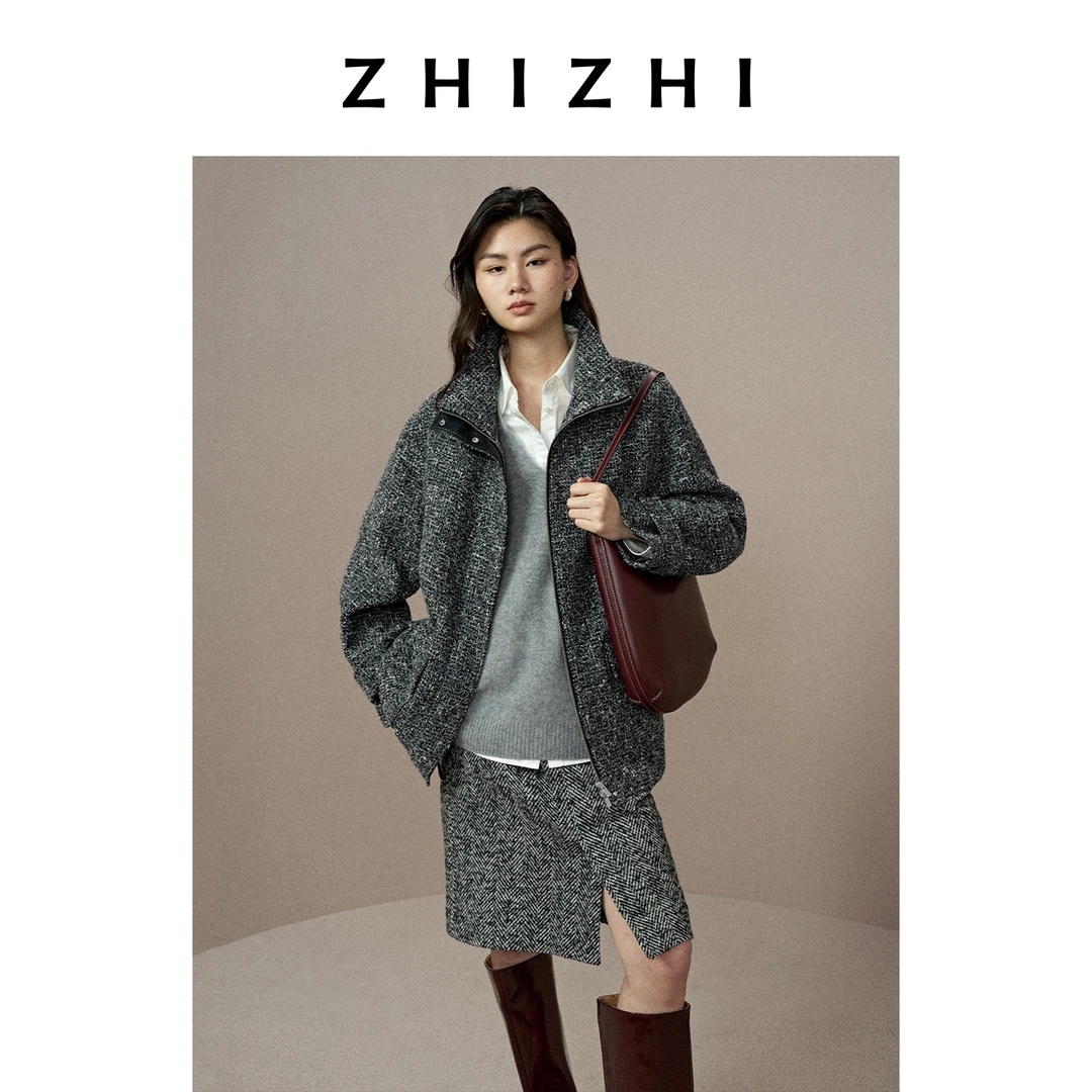 致知 楼上曲 圈圈纱廓形小香风毛呢外套25冬ZZ2EWWWQ151