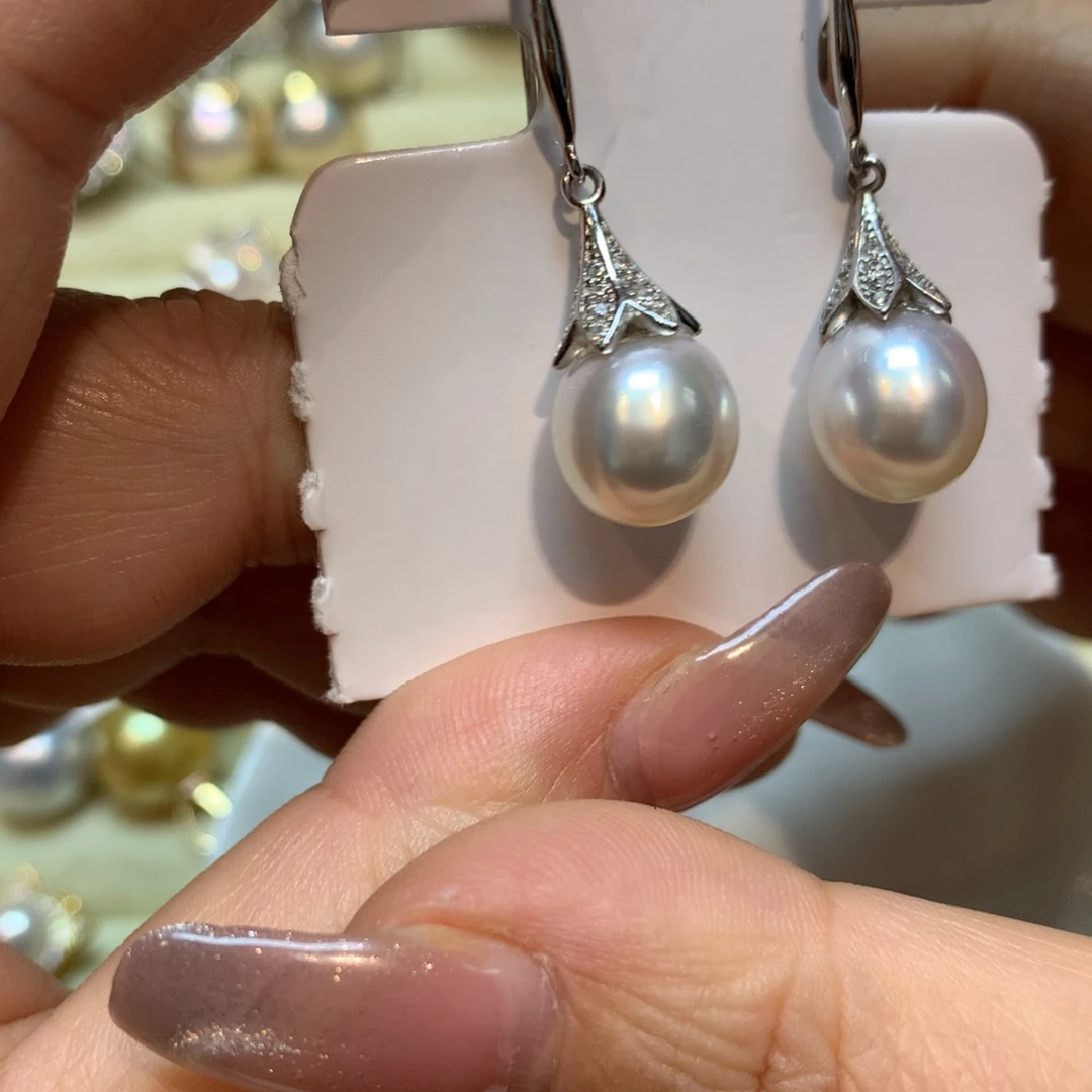 海水珍珠耳饰银S925镶嵌