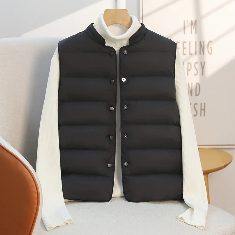 无袖夹棉马甲女2025秋冬新款小立领百搭时尚保暖外穿黑色背心马夹