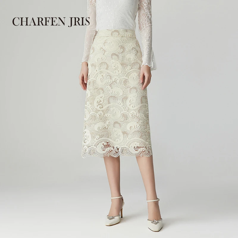 CHARFEN朝峰春季新款新中式蕾丝刺绣提花半身裙CFF1A905-9006E