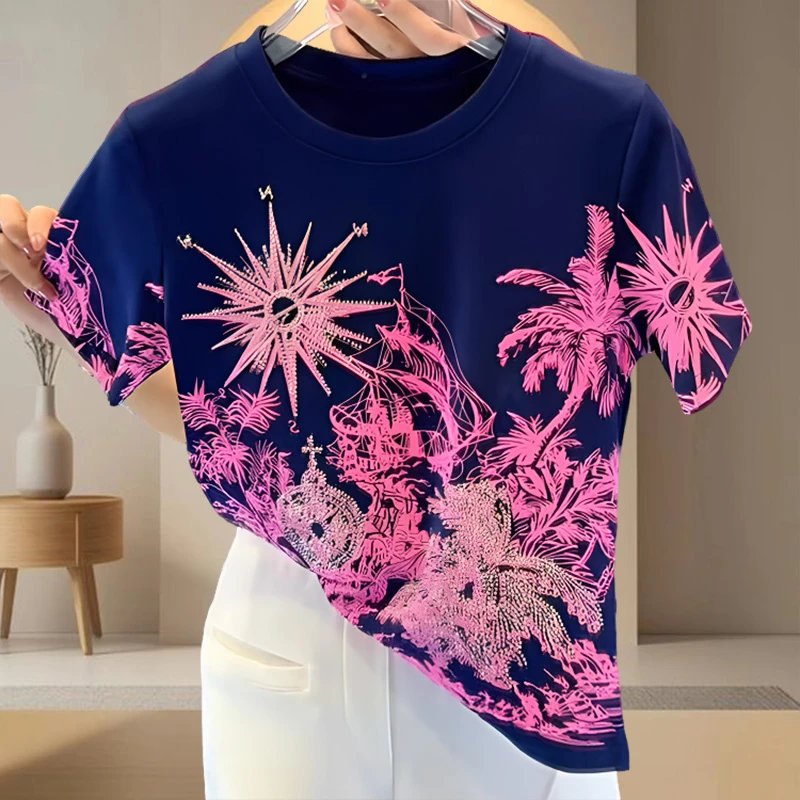 欧货爆款印花t恤女款短袖2025夏季新款小众设计感时尚女士上衣ins