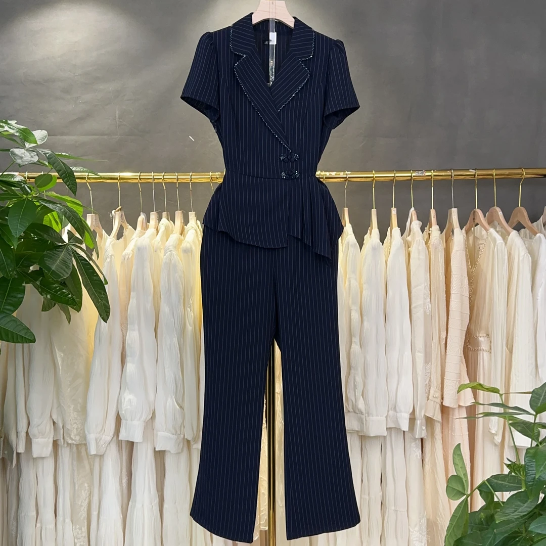 A385 工装风时尚套装新中式百搭休闲显瘦气质裤子轻奢上衣短袖夏