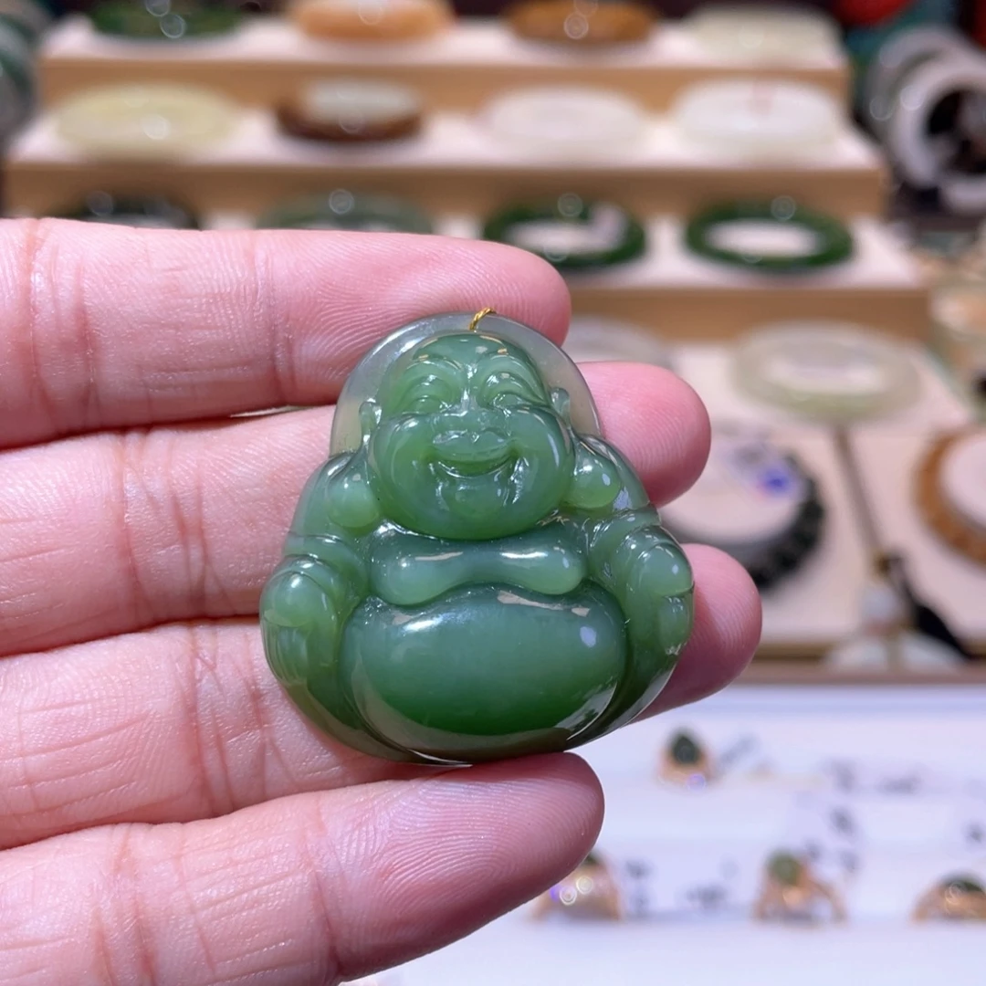 和田玉未镶嵌颈饰收藏级碧玉猫眼佛公