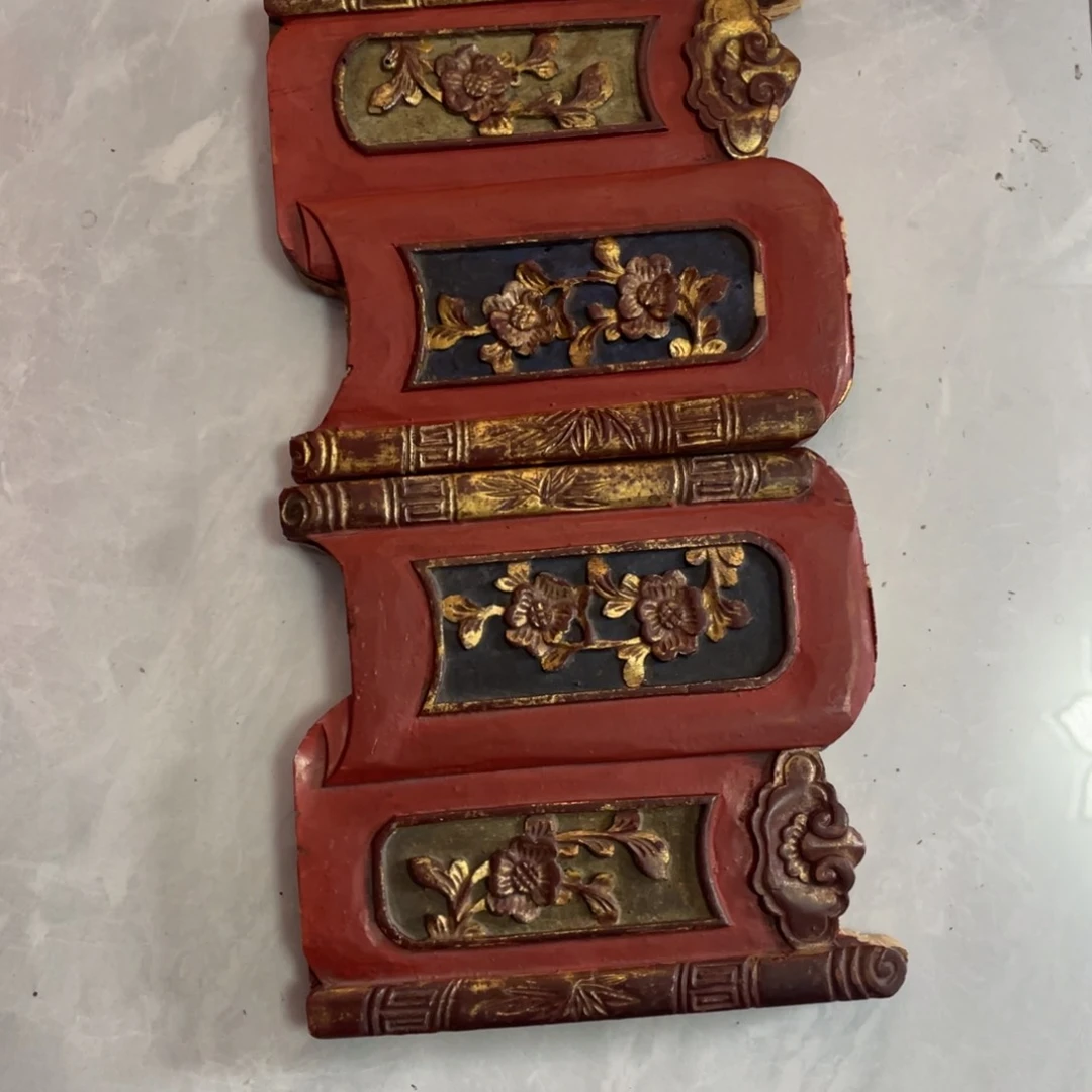 青**老木雕卷书如意矿彩