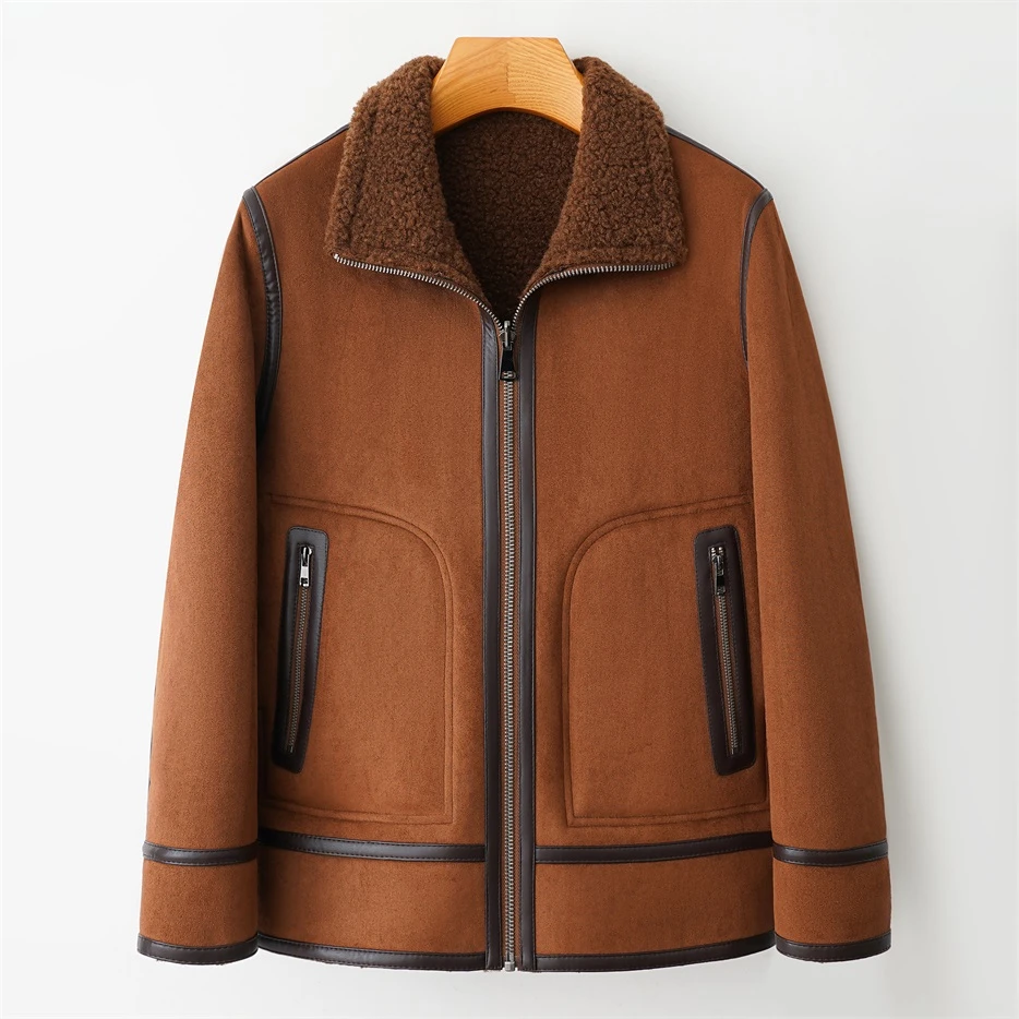 冬季男士加厚超冷皮毛外套一体机车加绒保暖皮夹克修身男装潮流