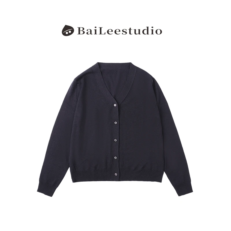 【柏栗良品】2025春夏新品~简约纯色百搭休闲V领针织开衫2553