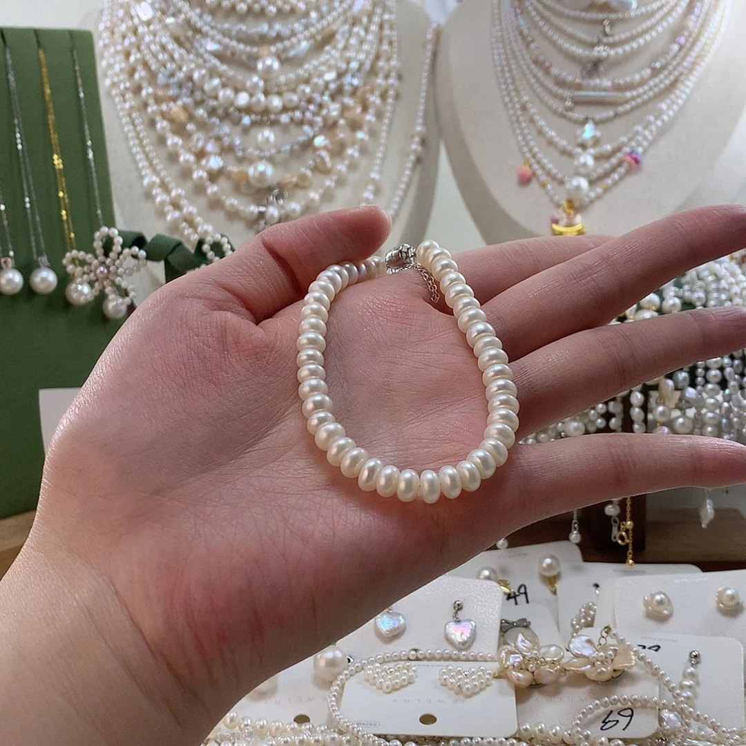 淡水珍珠银S925镶嵌手绳
