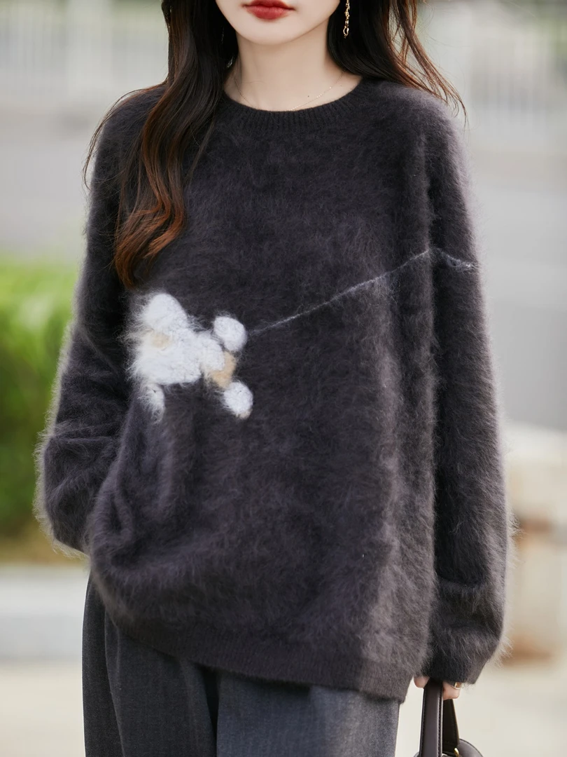 100%羊毛拉毛金鱼提花圆领时尚厚款KPY5125