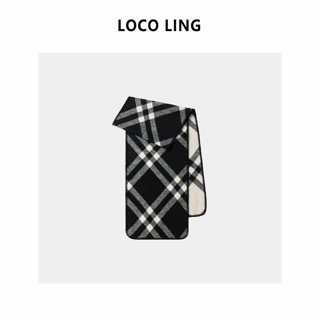 LOCO LING 【智贤围巾】 高克重羊毛混纺双面斜纹格子围巾LOWJ03